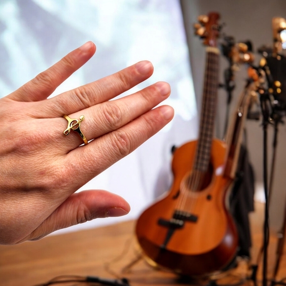 Musical Note Gold Stainless Steel adjustable Ring - Picture 5 of 5